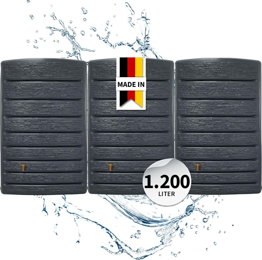 4rain ExtraSLIM STONE DECOR Wandtank-SET 1200 Liter graphite grey, 3 x ExtraSLIM STONE DECOR 400 Liter inkl. Verbinder