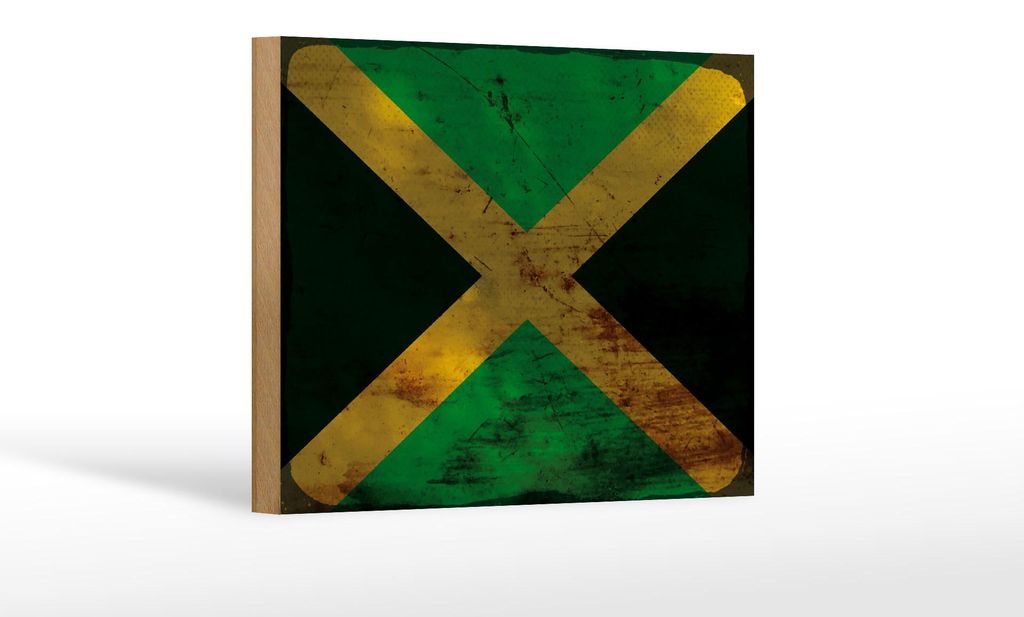 Holzschild Flagge Jamaika 18x12 cm Flag of Jamaica Rost Dekoration