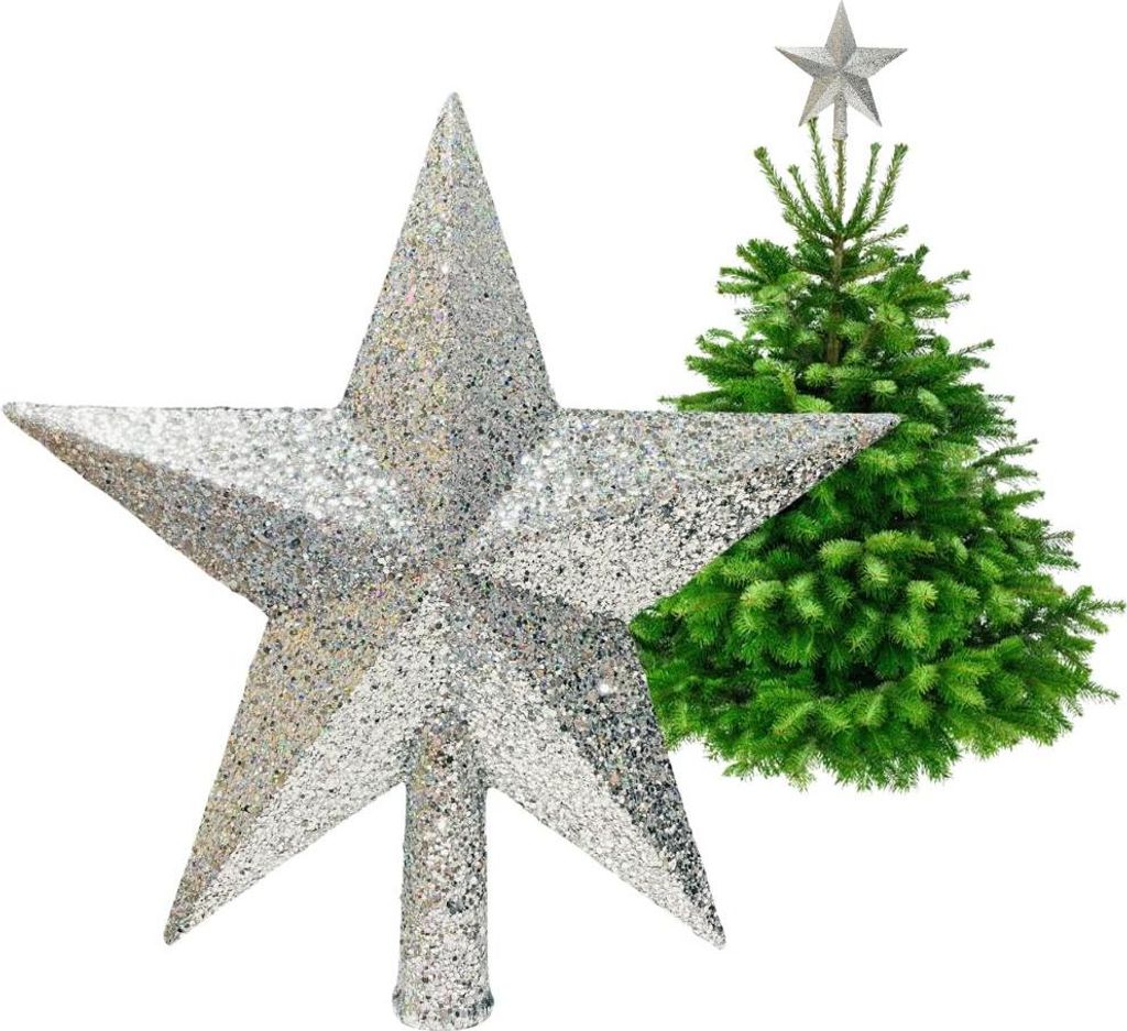 Christbaumspitze - Silberner Glitzerstern 20 cm