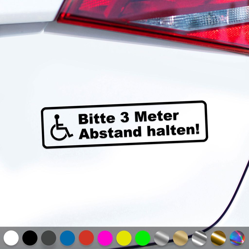 PantherPixel Bitte 3 Meter Abstand Aufkleber Schwerbehinderung Sticker Auto Geschenkidee Farbe Schwarz