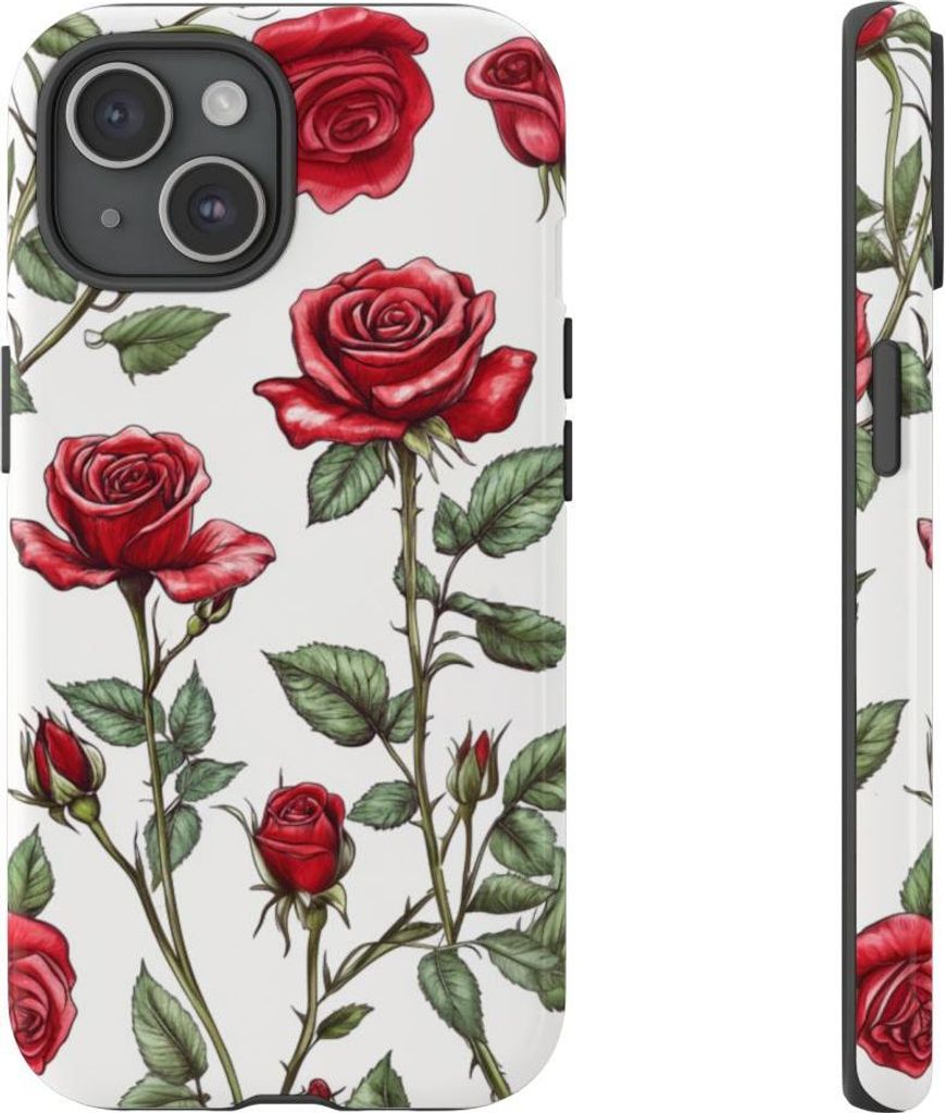 Rote Rosen im botanischen Muster – Hülle Kompatibel mit iPhone 15