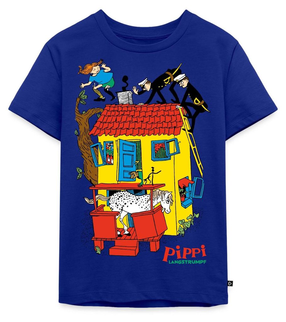 Spreadshirt Pippi Langstrumpf Villa Kunterbunt Kinder Premium T-Shirt, 134/140 (8 Jahre), Royalblau