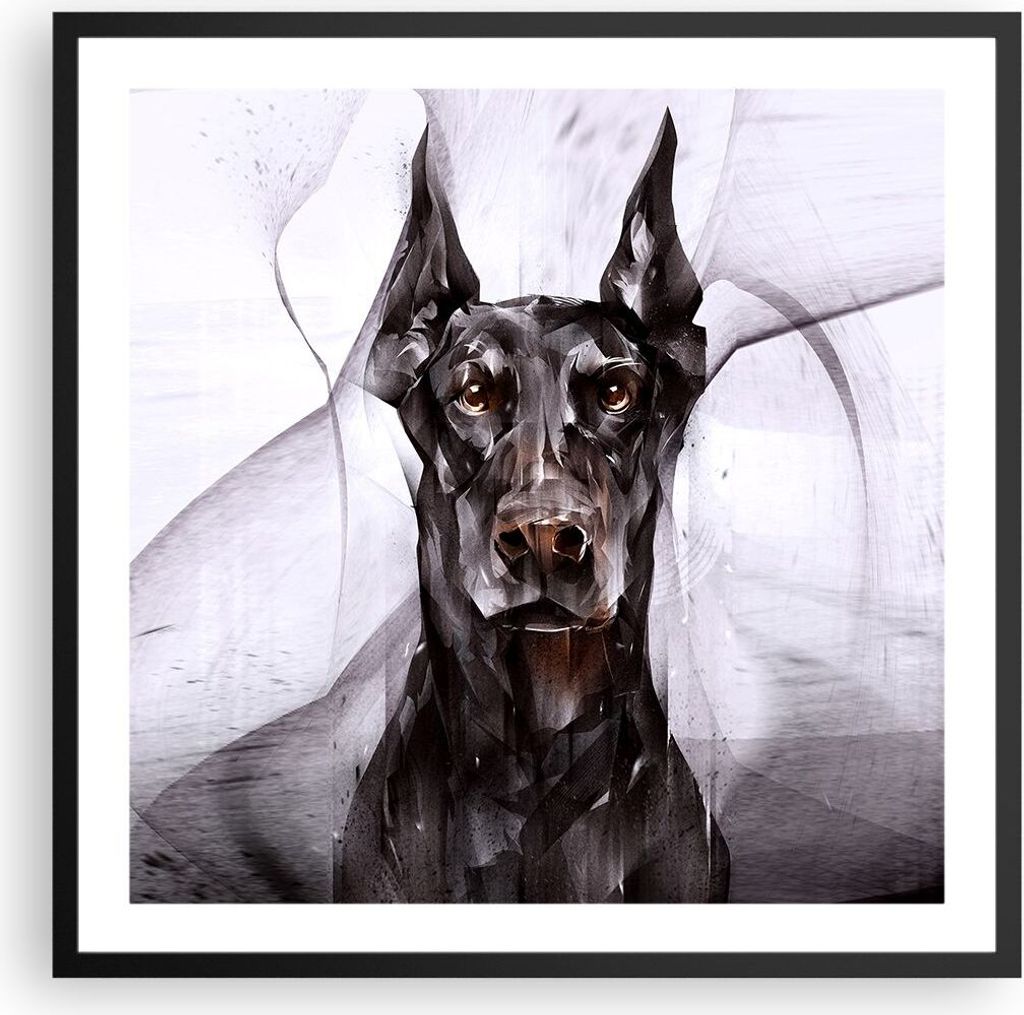 Gerahmtes Poster - Schwarzer Rahmen - Hund Abstraktion - 60x60 cm - Wand Bild - Wanddeko - Wandbilder - Kunstposter - Wandposter - Bilderrahmen - B...