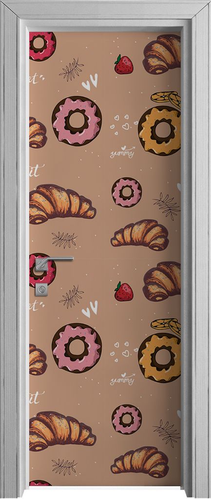 Tür Selbstklebende 70x210 cm Türfolie Türtapete Klebefolie - Croissant Donuts Doodles