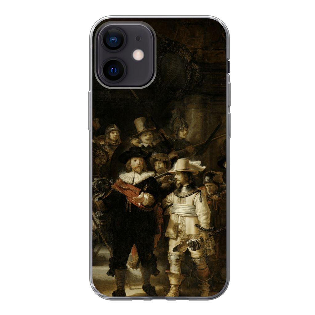 MuchoWow Handyhülle Schutzhülle Hülle für iPhone 12 Nachtwache - Rembrandt van Rijn - Kunst Silikon Softcase Handy Hülle - Schutzhülle