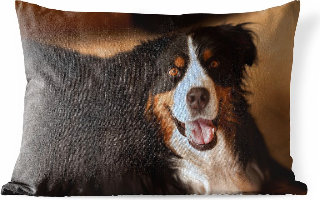 MuchoWow Outdoor Kissen - Berner Sennenhund schaut in die Kamera - 50x30 cm - Wetterfest - Lounge Kissen - Sofa kissen - Wohnzimmer Dekoration
