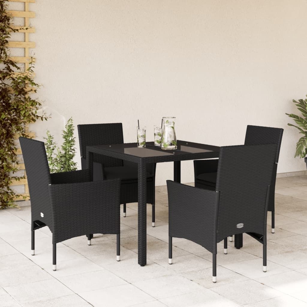 Maison Exclusive - 5-tlg. Garten-Essgruppe mit Kissen Schwarz Poly Rattan und Glas