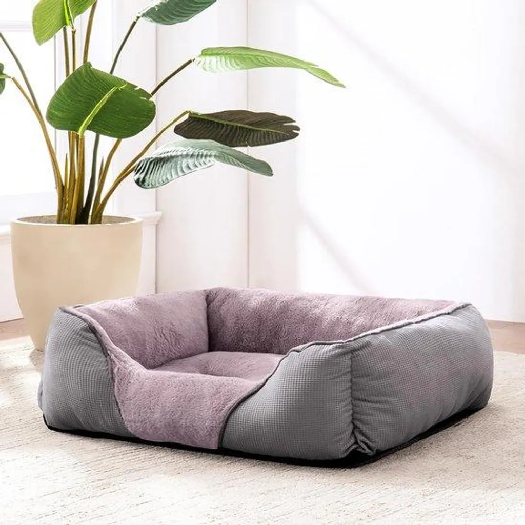 Coussin pour chien antidérapant et lavable en peluche grise 76 cm