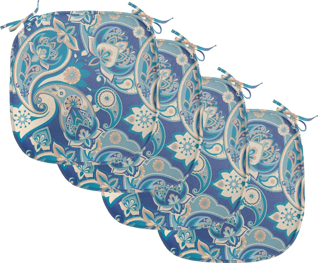 Coussin de Chaise pour Salle à Manger Motif Persan Bleu et Beige Lot 4