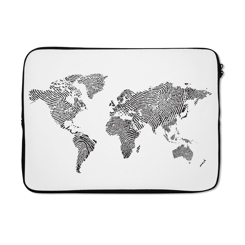 MuchoWow Laptop Hülle 14 ZollWeltkarte - Fingerabdruck - Schwarz - Weiß - Kinder - Jungen - Mädchen Laptoptasche - Laptoptasche - Stoßsicher ...