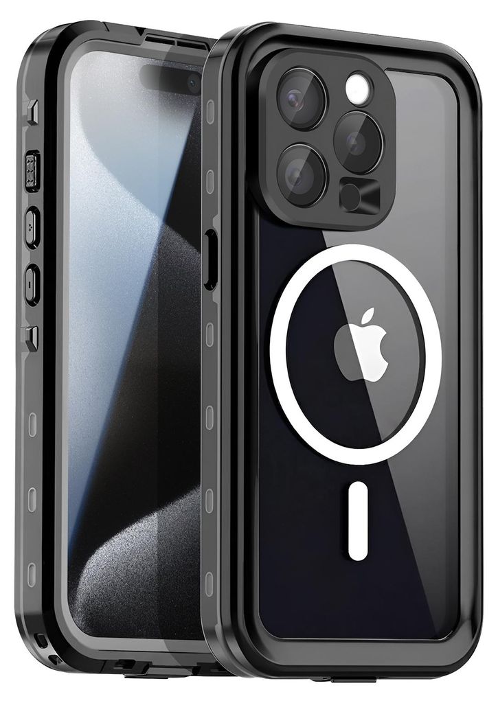 Shellbox, Wasserdichte IP68 Vollhülle mit MagSafe für iPhone 15 Pro Max, Schwarz