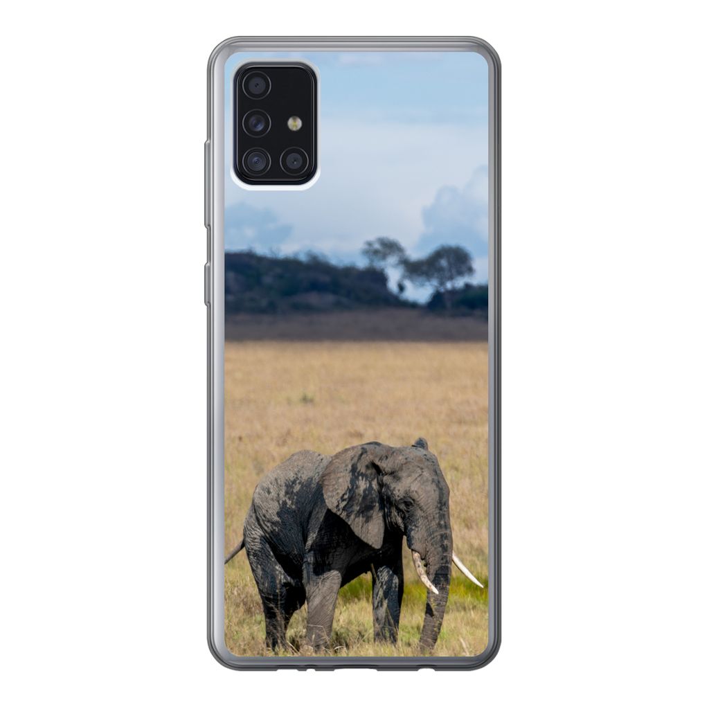 MuchoWow Handyhülle Schutzhülle Hülle für Samsung Galaxy A52 5G Elefant - Gras - Tiere - Natur Silikon Softcase Handy Hülle - Umschlag
