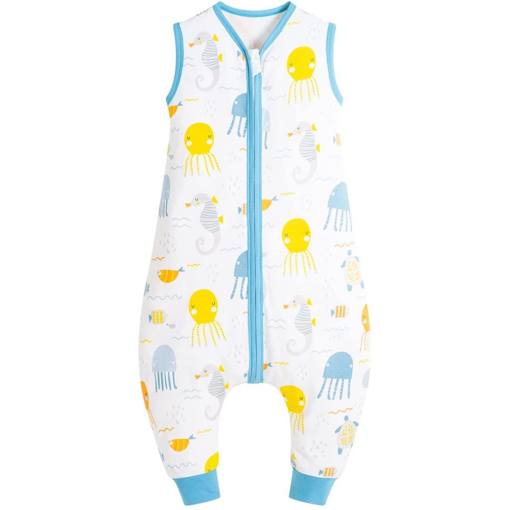 Baby Schlafsäcke Sommer ärmelloser Reißverschluss mit Füßen 0.5 Tog 100% Baumwolle Sommerschlafsack mit Beinen Babyschlafsäcke 65-80 cm