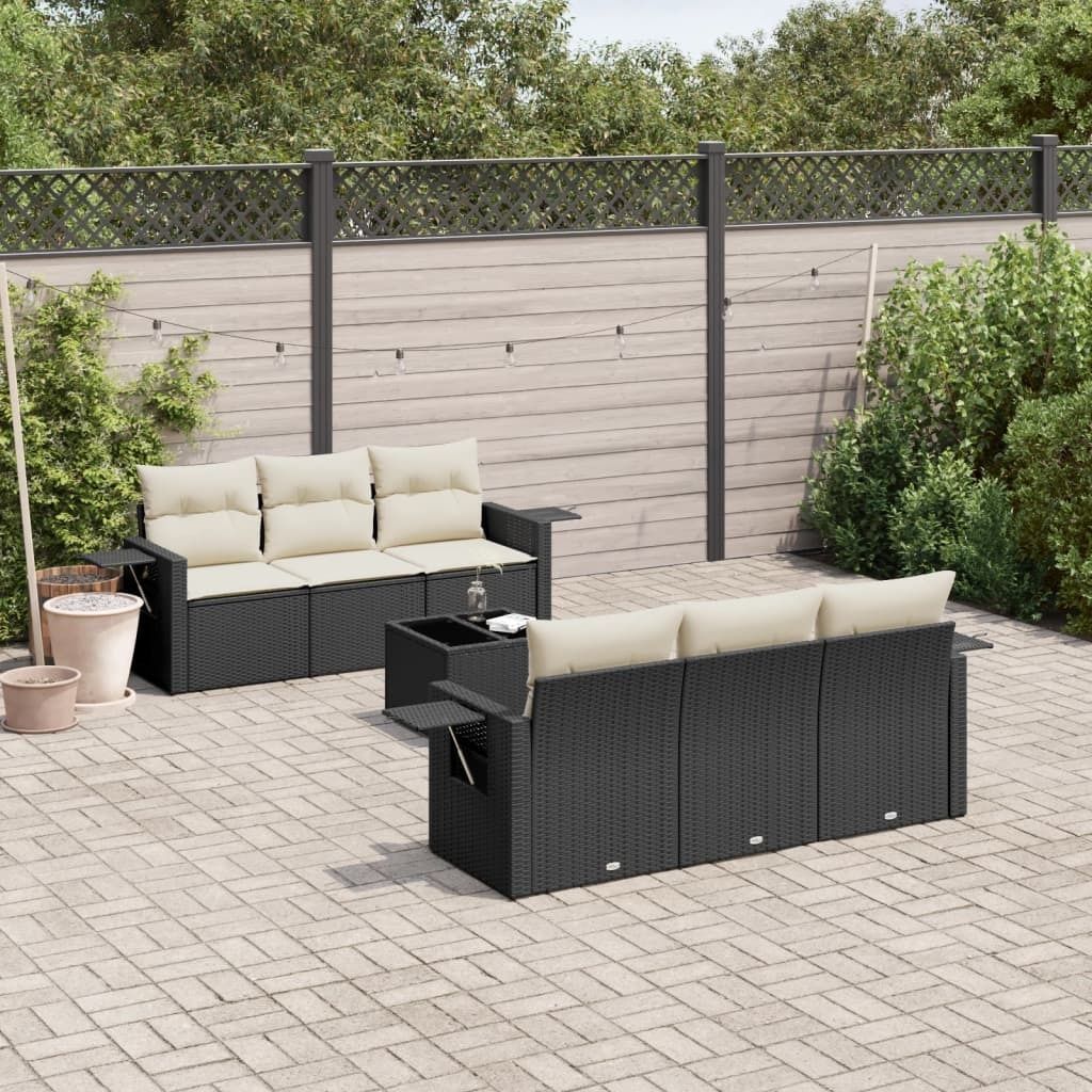 Design 7-tlg. Garten-Sofagarnitur mit Kissen Schwarz Poly Rattan, Gartenmöbel-Sets 2024 Neu