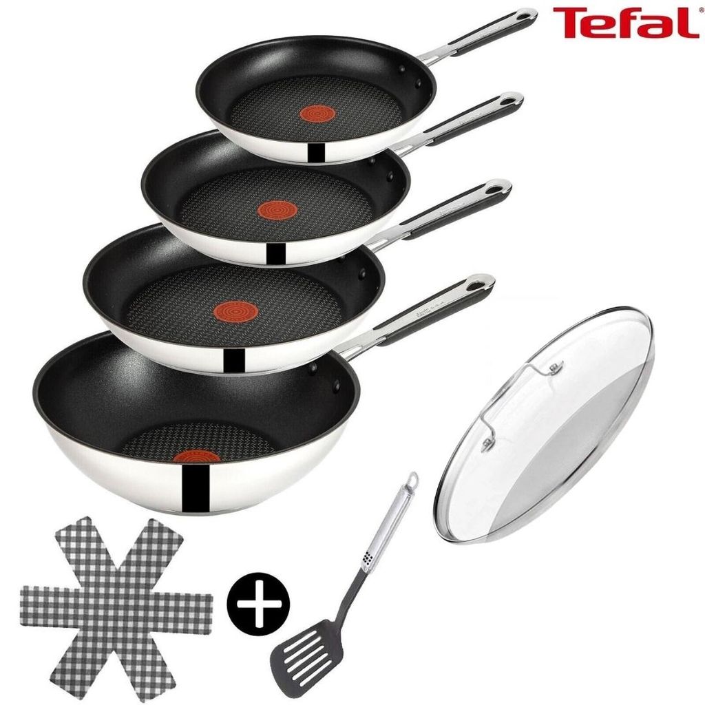 Tefal E30 Jamie Oliver Pfannenset Induktion 7 tlg.,Wok mit Deckel 28 cm hoch, Pfannen 20cm + 24 cm + 28 cm, Pfanne beschichtet, Spülmaschinen