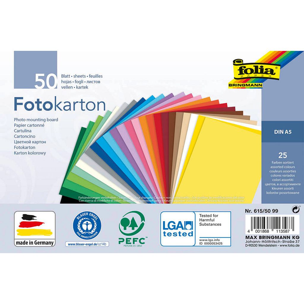 folia Fotokarton DIN A5 300 g/qm 25 Farben sortiert 50 Blatt