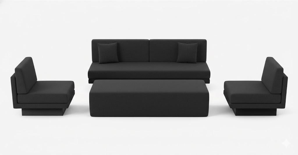 Designer Schwarze Couchgarnitur Edler 3-Sitzer 2x Luxus Sessel Tisch