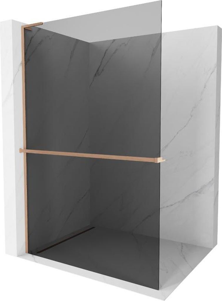 Mexen Kioto+ L Duschwand mit Ablage Walk-in 100 x 200 cm, grafit, gebürstetes Kupfer - 800-100-123-65-40