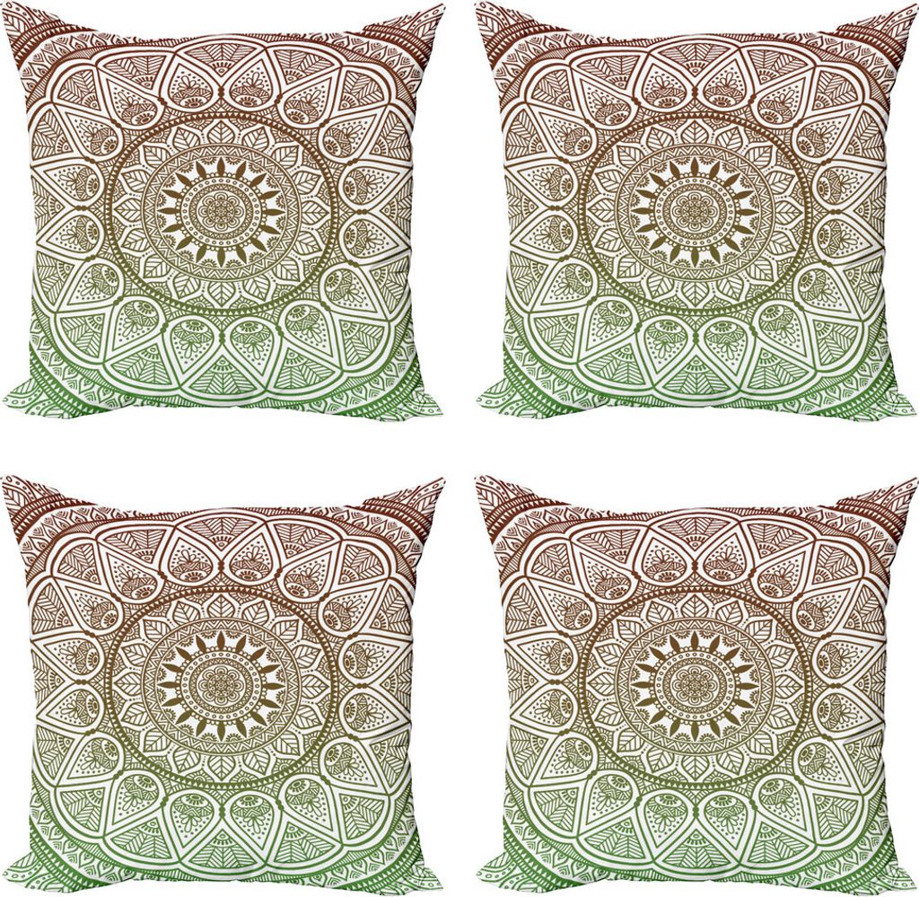 ABAKUHAUS Medaillon Kissenbezug Set (4 Stück), Ethnische Blätter- Runde Verziert, Moderner Doppelseitiger Digitaldruck, 60 cm x 60 cm, Burgunder ...