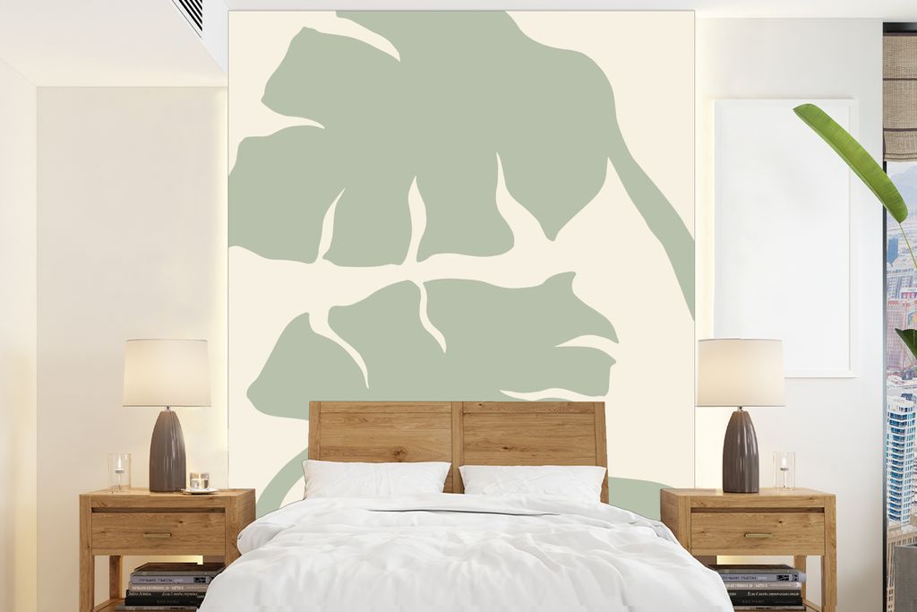 MuchoWow Fototapete für Wohnzimmer oder Schlafzimmer Wandtapete Vinyl Motivtapete Monstera - Blätter - Grün - Pflanzen - 190x260 cm - Papierta...