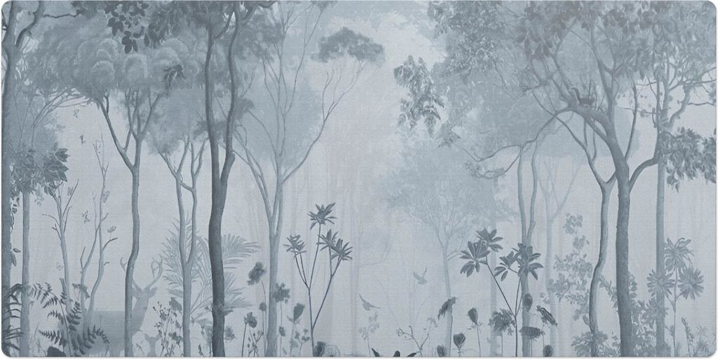 Waldnebellandschaft– Schreibtischunterlage – Schreibtisch Tischunterlage – 100x50 cm – Unterlage Groß Schreibtischmatte