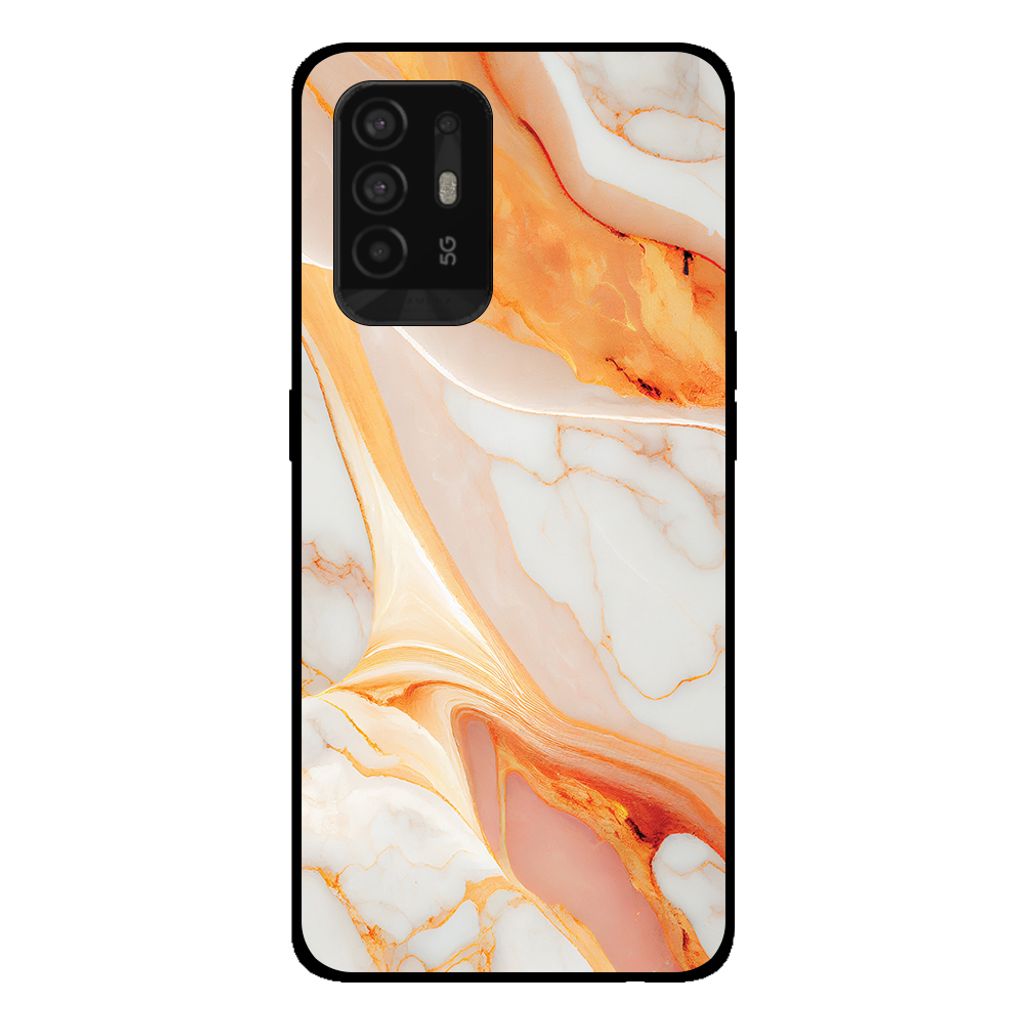 Smartphonica Handytasche für OPPO A94 5G mit Marmordruck - TPU Rückseite Fall Marmor Design - Orange