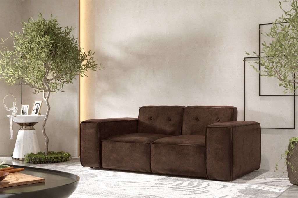 Sofa Designersofa CESINA 2-Sitzer in Stoff Gobi (Vintage Look) Dunkelbraun