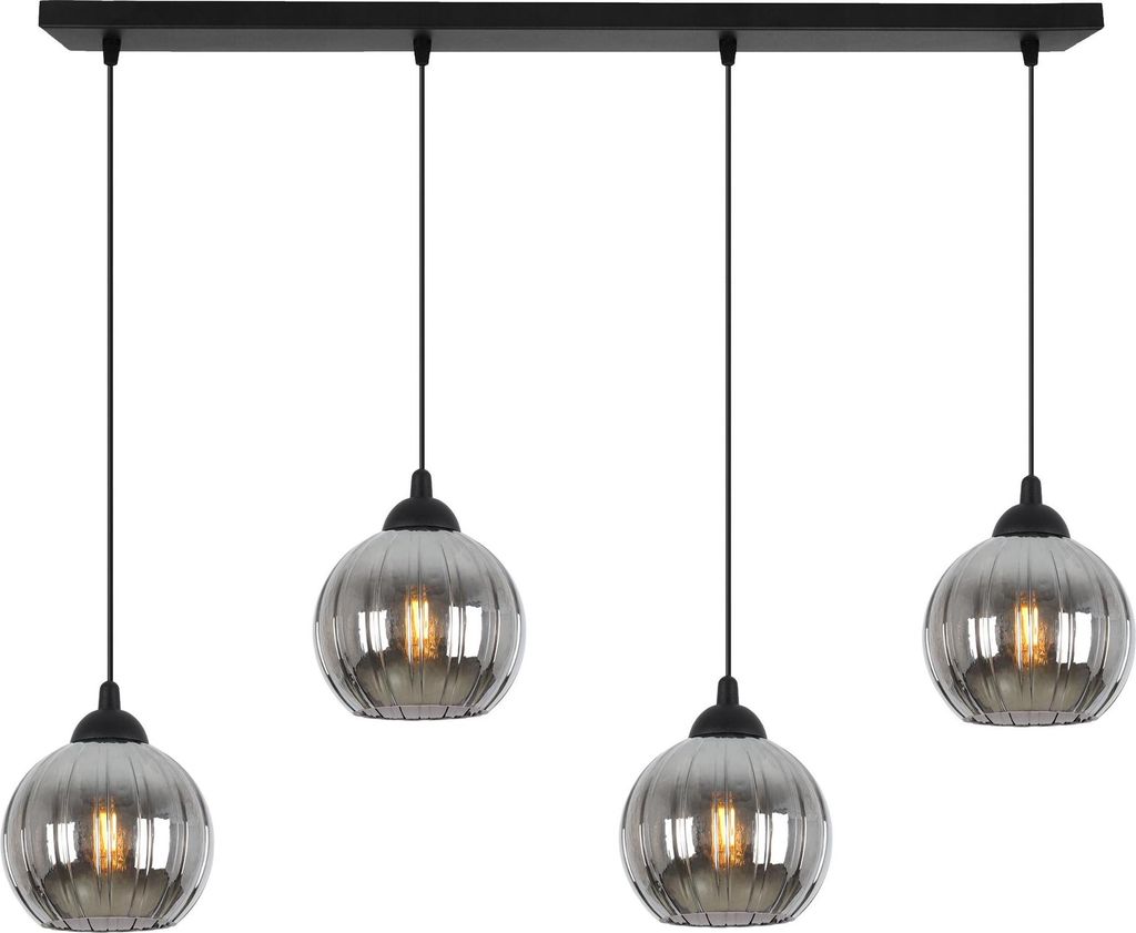 Hängeleuchte Costa schwarz 4-flammig mit graphitfarbenen Kugeln E27 – elegante Pendelleuchte für moderne Innenbeleuchtung