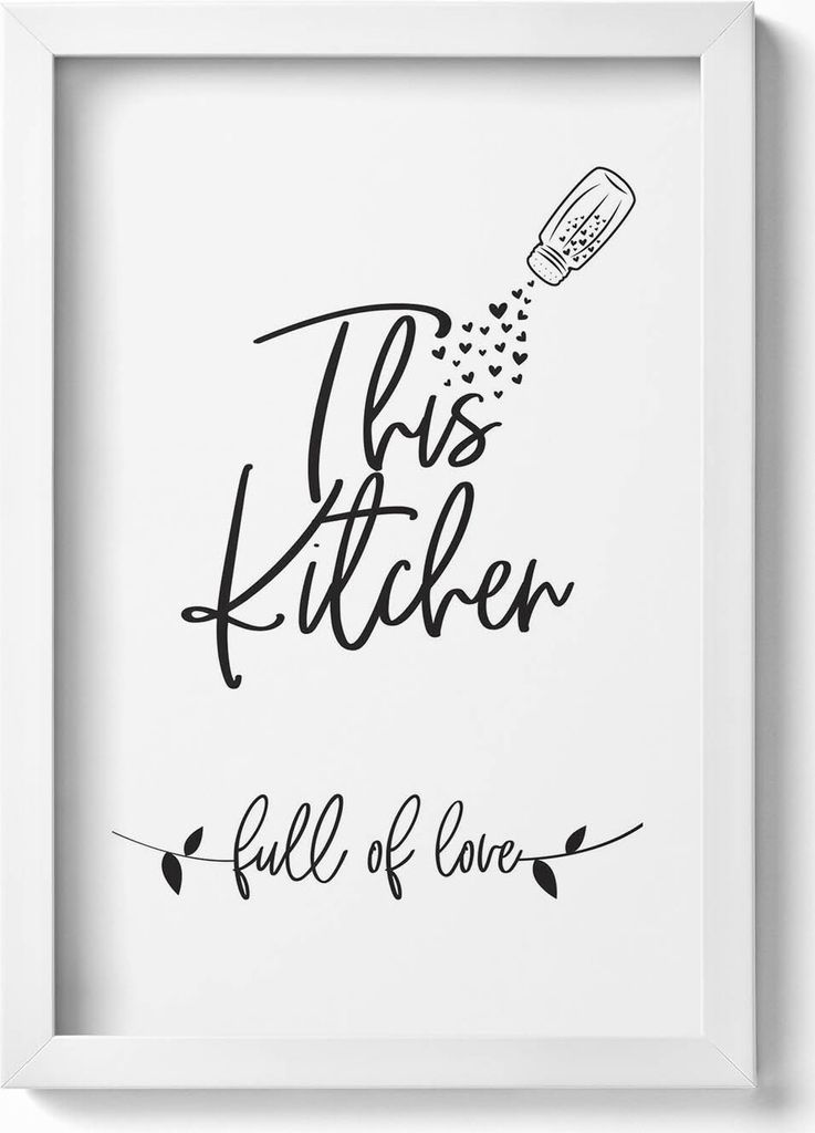 Inschrift für die Küche und das Esszimmer „Voller Liebe“– Wandbild mit Rahmen – Gerahmtes Bild – Wanddekoration – 20x30 cm – Weiß