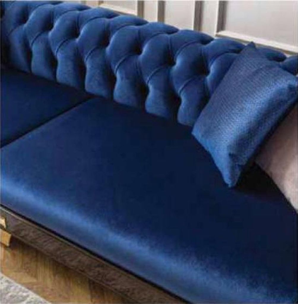Chesterfield Viersitzig Sofa 4 Sitzer Sofas Blau Stoff Luxus Modern