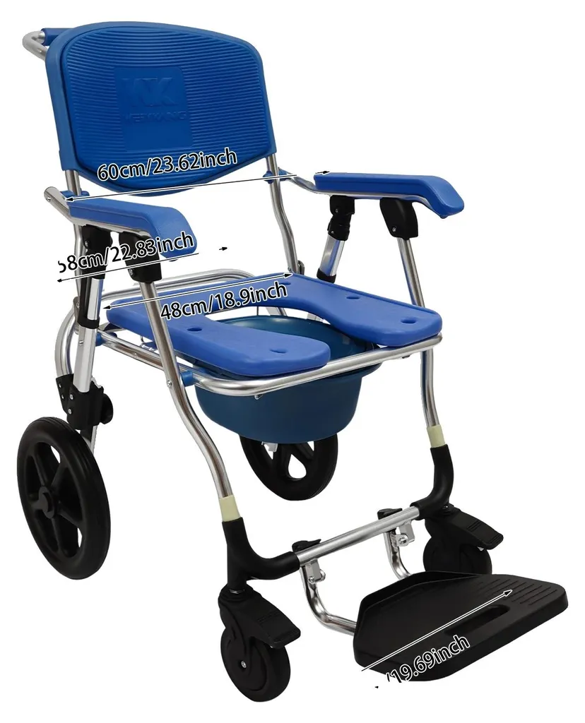 Meuble de douche pliable bleu avec accoudoirs pour accès PMR facile