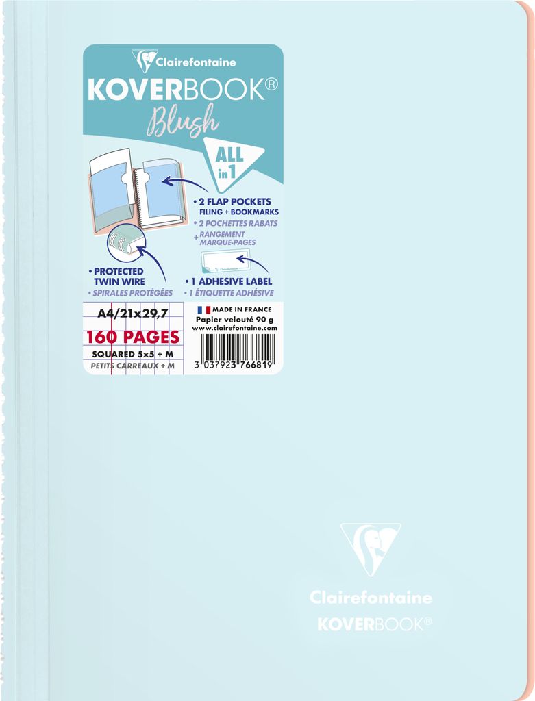 Clairefontaine 5x PP Spiralblock A4 80 Blatt kariert - Sortiert 376681C