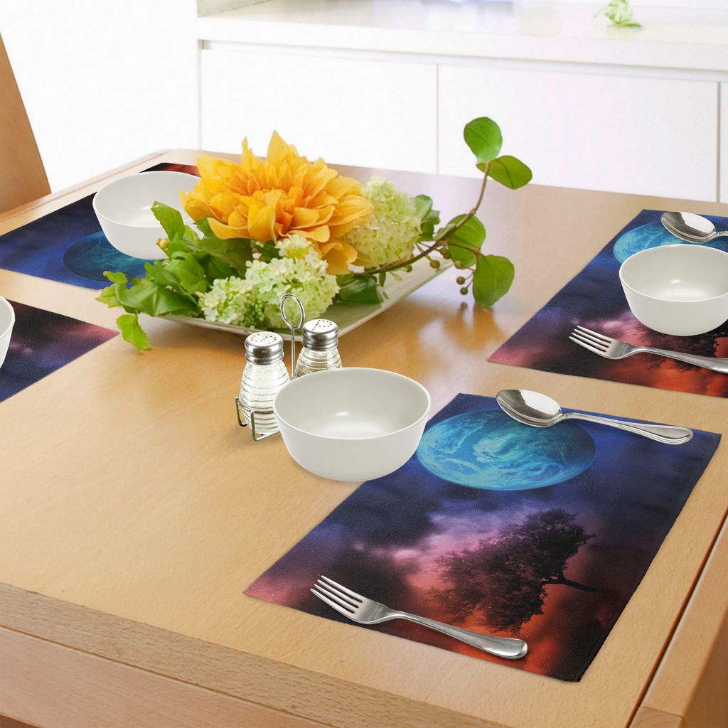 ABAKUHAUS Raum Platzmatten, Baum des Leben-Themas mit Mond-geistigem Geheimnis-futuristischem Fantasie-mythischem Bild, Tiscjdeco aus Farbfesten St...