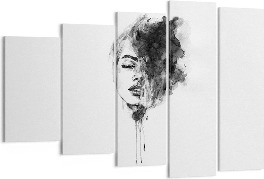 Bild auf Leinwand - Leinwandbild - 5 Teile - Frau Gesicht Abstraktion - 150x100cm - Wand Bild - Wanddeko - Wandbilder - Leinwanddruck - Bilder - Wa...