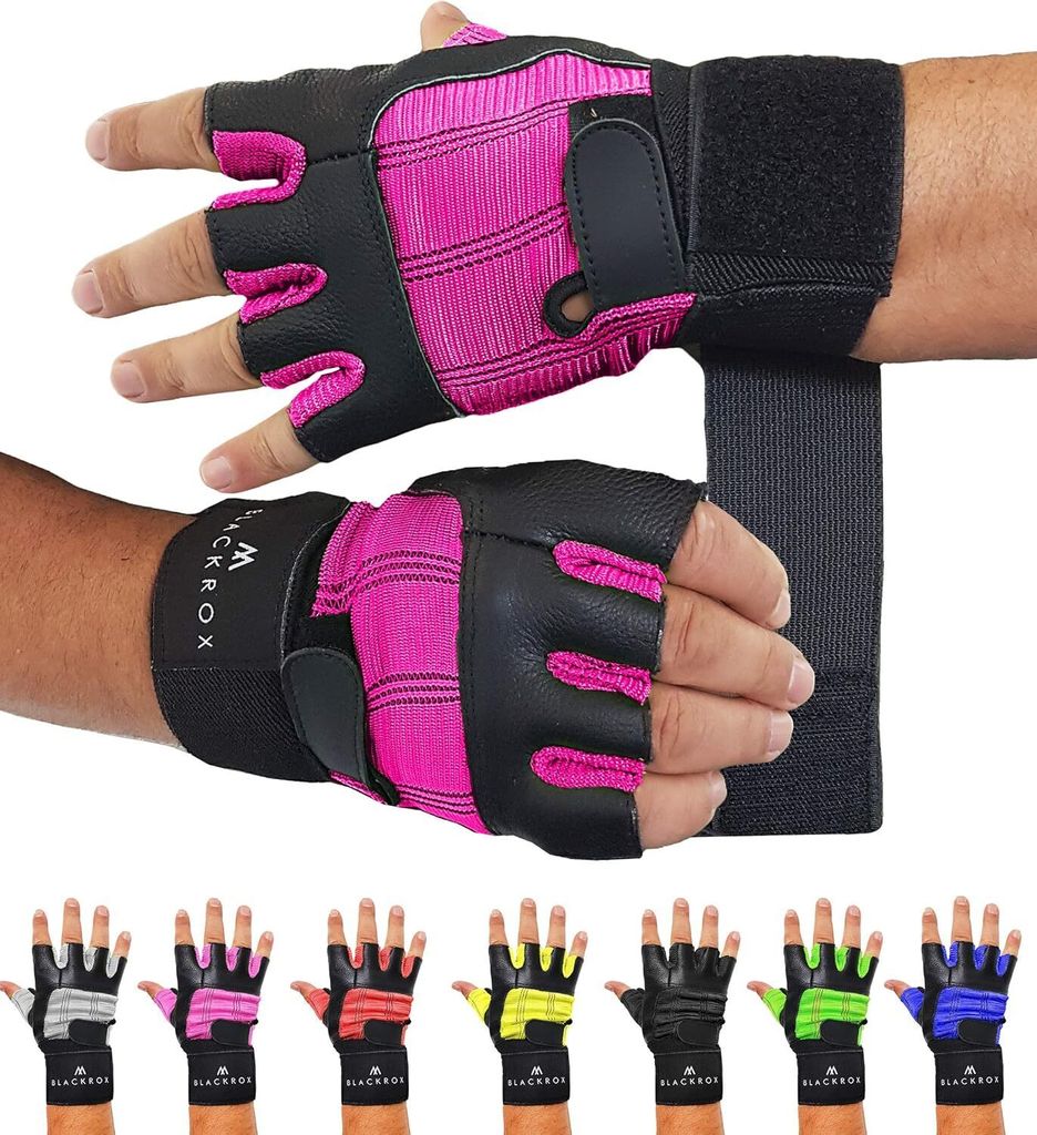 BLACKROX Fitnesshandschuhe echtes Leder Herren & Damen V3 Boston Kraftsport Handgelenkschutz Trainingshandschuhe Gym Handschuhe, Pink, Gr. M