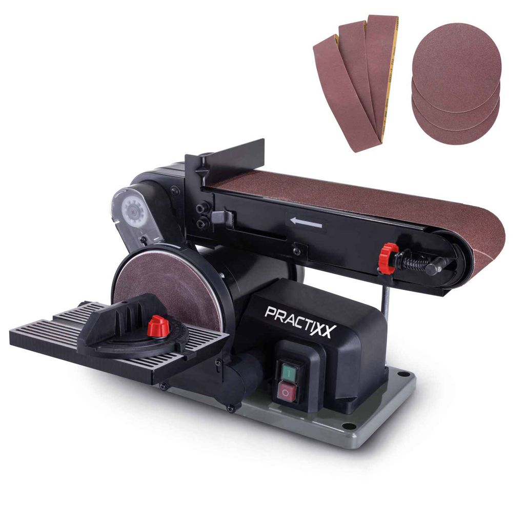 Band- und Tellerschleifer PX-BTS-370 Practixx - Schleifmaschine für Holz | 370W | Ø150mm Schleifteller | Bandlänge 100x915mm | inkl. 6-tlg Schle...