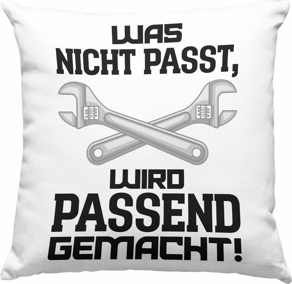Trendation - Handwerker Deko-Kissen mit Füllung 40x40 mit Spruch Geschenke für Handwerk Kaffeebecher KFZ Mechaniker Mechatroniker (Blau)