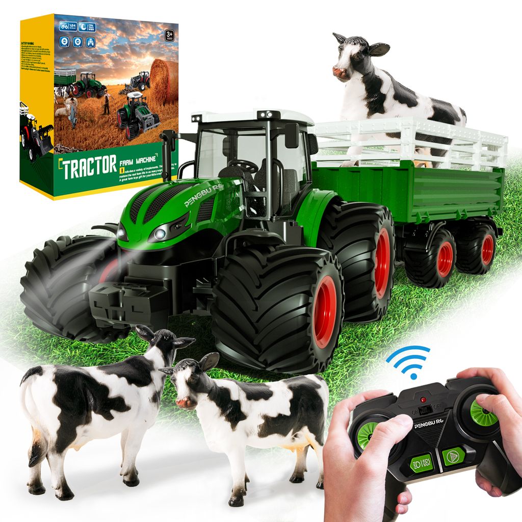 Ferngesteuerter Traktor mit Anhänger, Traktor Spielzeug ab 3 4 5 6 Jahre,  Traktor Ferngesteuert Ackerschlepper mit Licht und Sound, Geschenk für