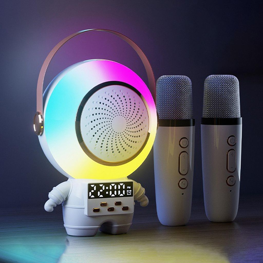 Computer-Mikrofone, Karaoke-Maschine mit 2 kabellosen Mikrofonen, Bluetooth-Karaoke-Lautsprecher, Stimme wechselnde Effekte, für Kinder