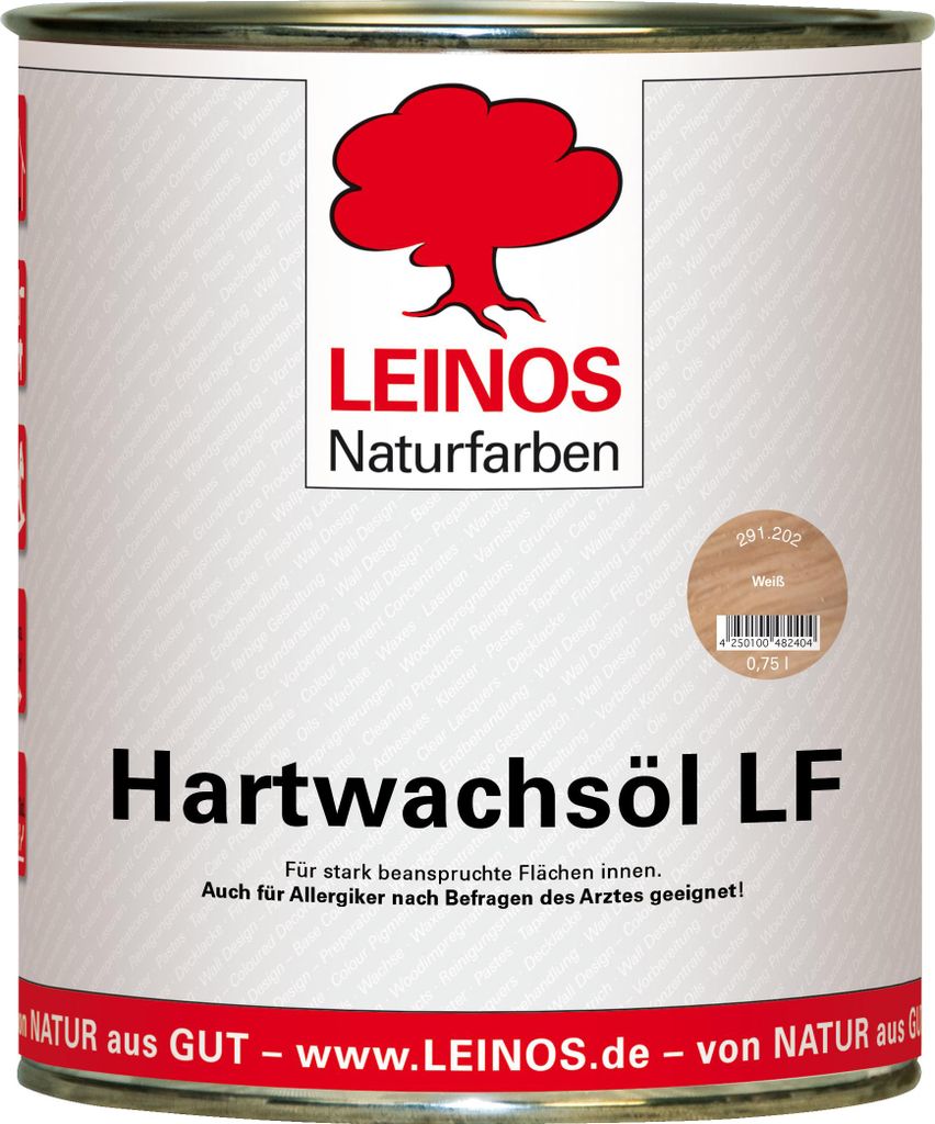 LEINOS Hartwachsöl LF 291 weiss 0,75 L für den Innenbereich– lösemittelfrei für Holz- & Korkböden, Möbel & Innenflächen – seidenmatt, of...
