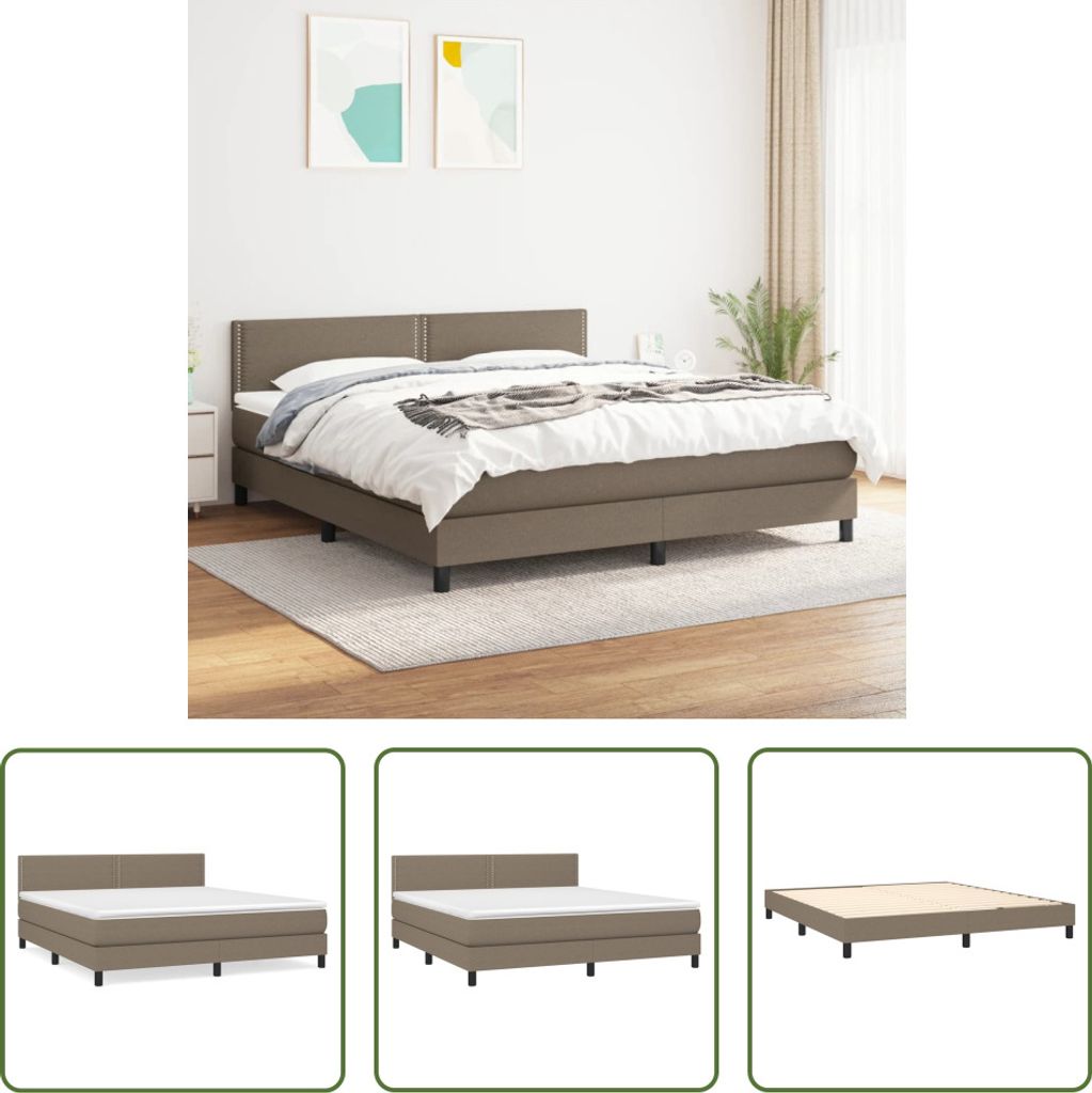 The Living Store Boxspringbett mit Matratze Taupe 180x200 cm Stoff