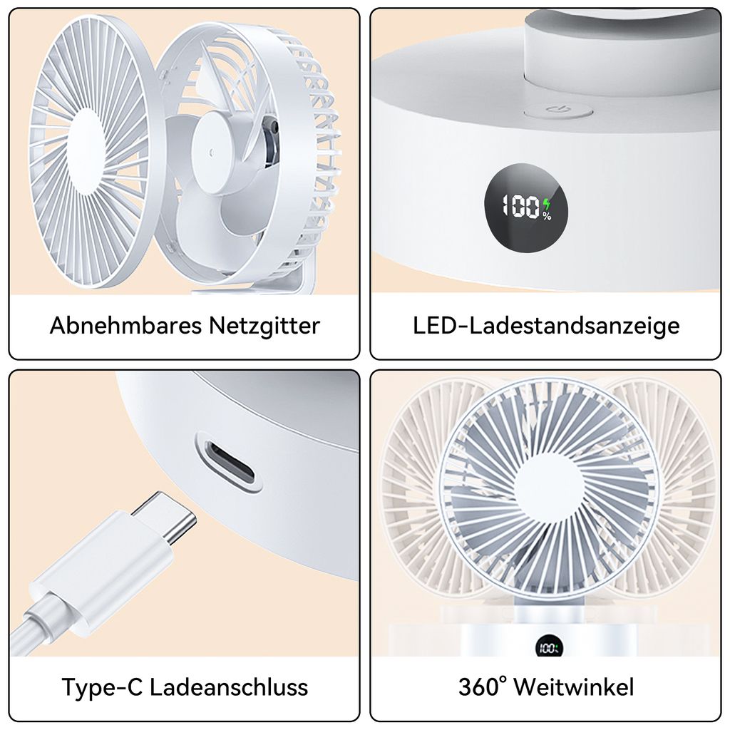 Tischventilator Batterie USB Ventilator 1800Akku Klein Produktbild 7