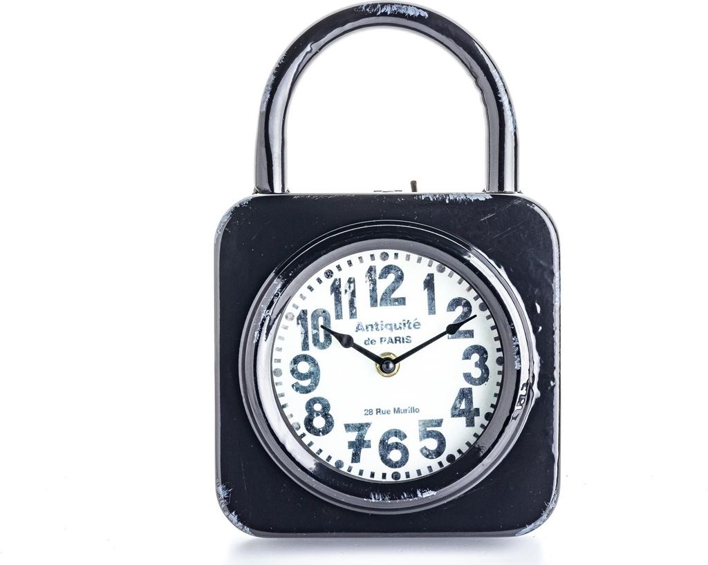 Standuhr gebürstet mit Griff aus Metall Vintage schwarz