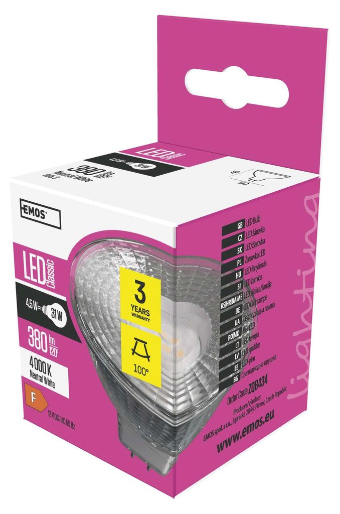 EMOS LED Lampe Spot 4,5W, MR16, GU5,3 Sockel, Ersatz für 31W Halogenlampe, Helligkeit 380 lm, Neutralweiß 4000 K, ZQ8434