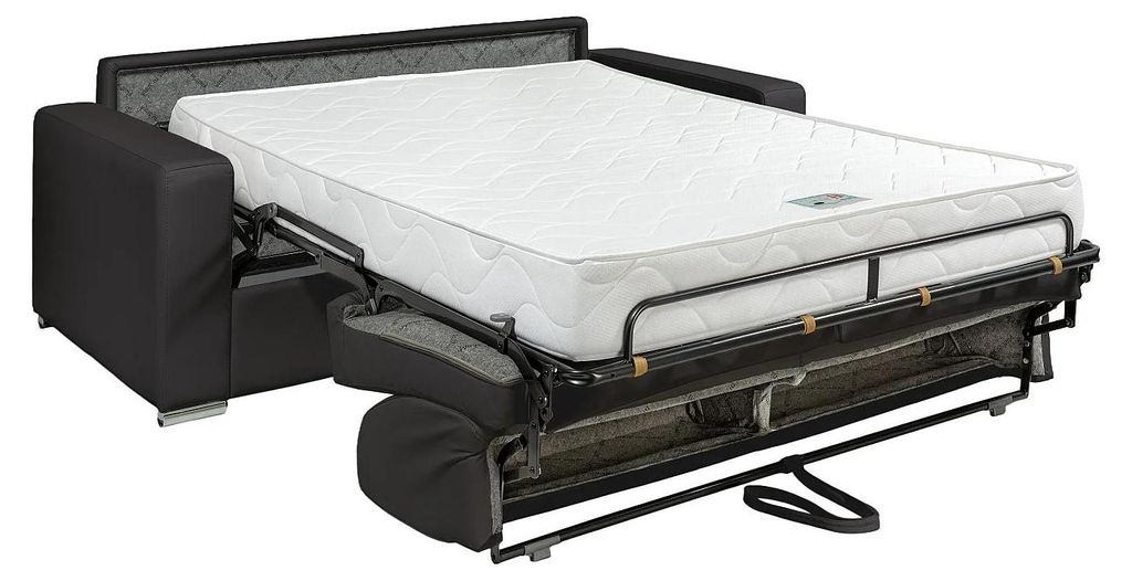 3-Sitzer-Sofa mit Express-Klappmechanismus aus Ökoleder CALITO - Schwarz - Maße der Liegefläche: 140 cm - Matratze 18 cm