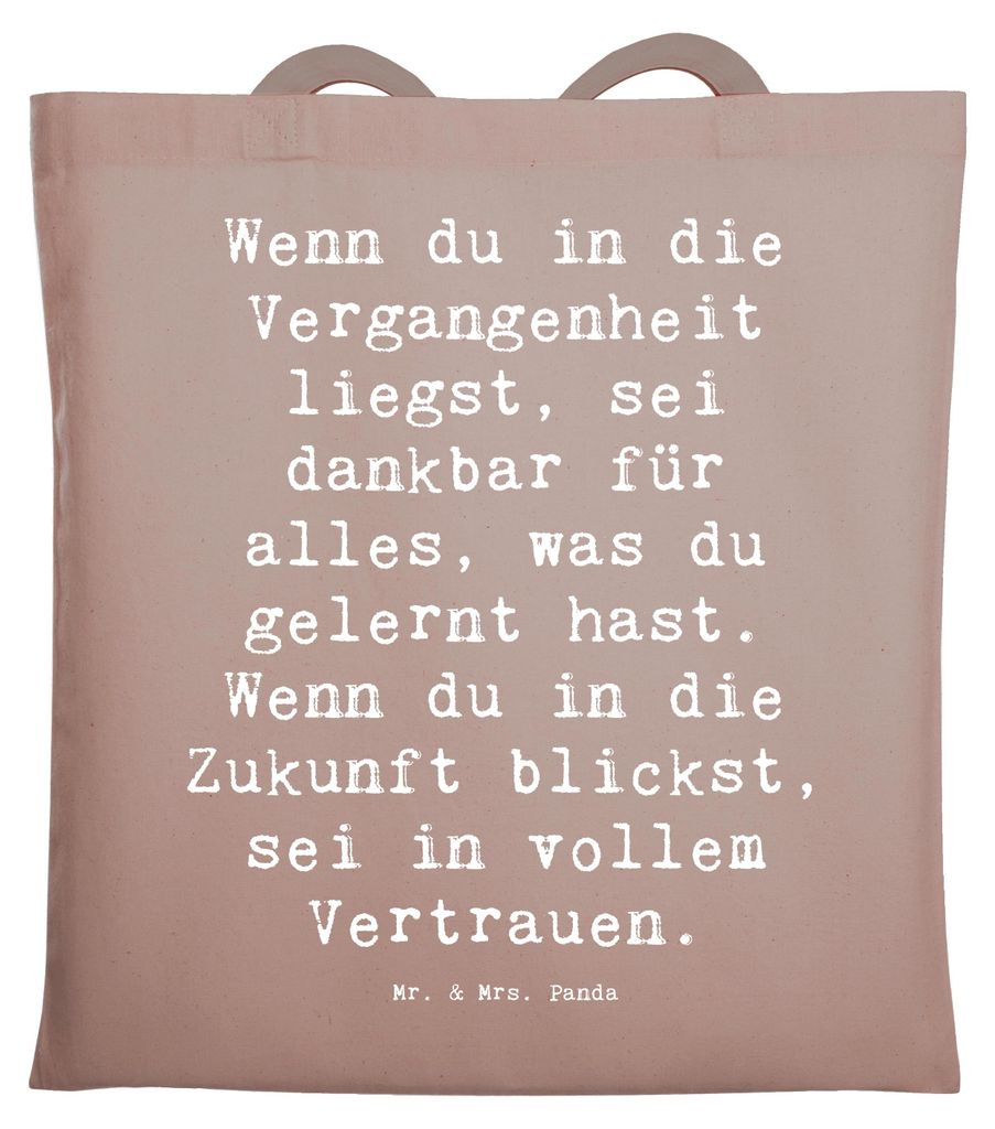 Mr. & Mrs. Panda Schultasche Spruch Freude und Vertrauen - Braun Pastell - Geschenk, Laptoptasche, Tote Bag, Einkaufstasche, Tasche, lebensmotto, Z...