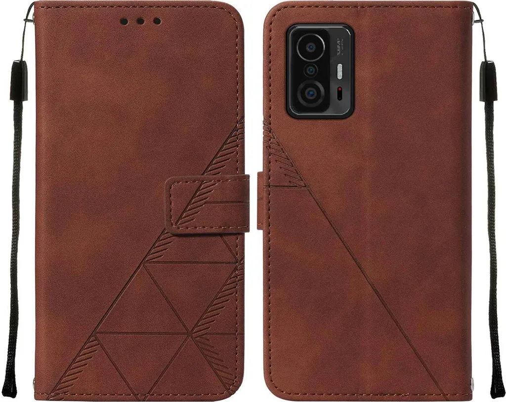 Custodia in pelle flip per Xiaomi 11T / 11T Pro custodia con design a portafoglio con goffratura, porta carte e supporto Marrone