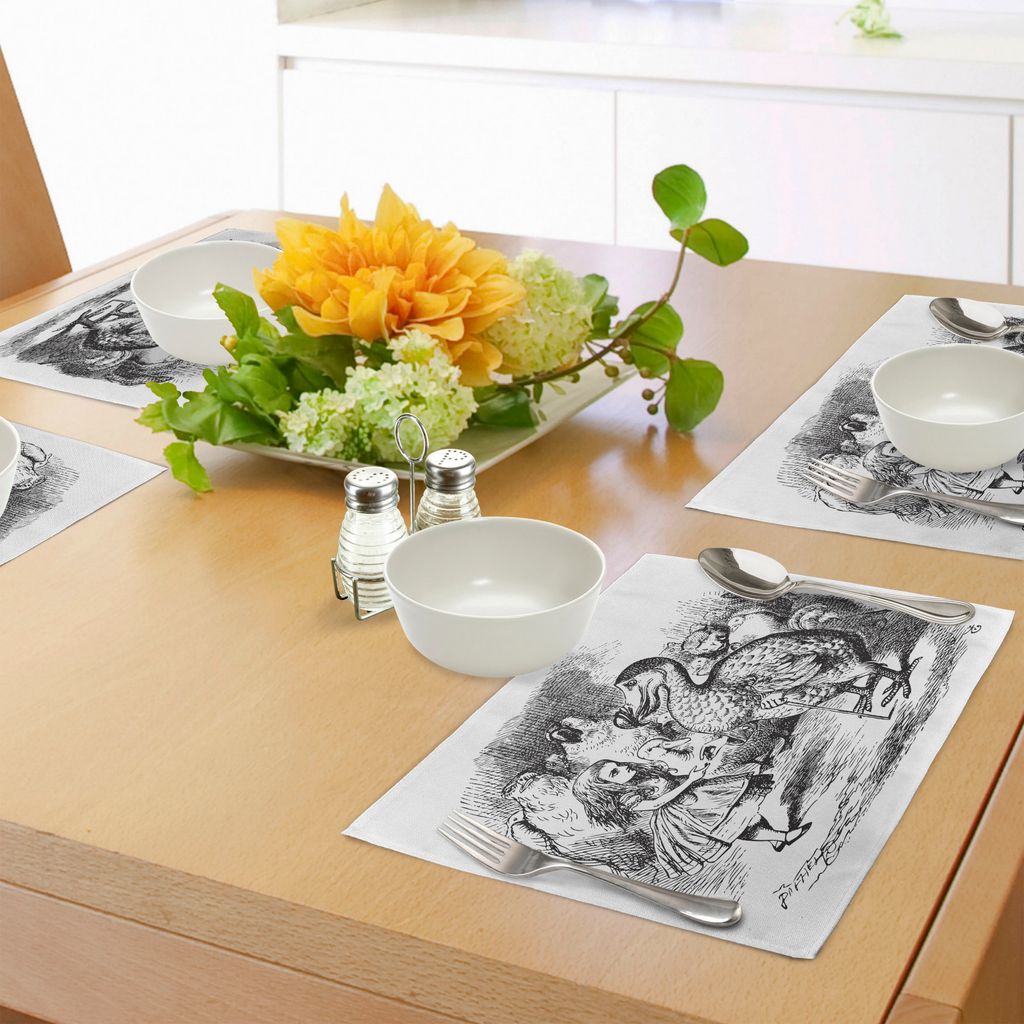ABAKUHAUS Kinder Platzmatten, Alice im Wunderland mit Dodo Animal Adventures Big Bird Sketch Kinder Theme, Tiscjdeco aus Farbfesten Stoff für das ...