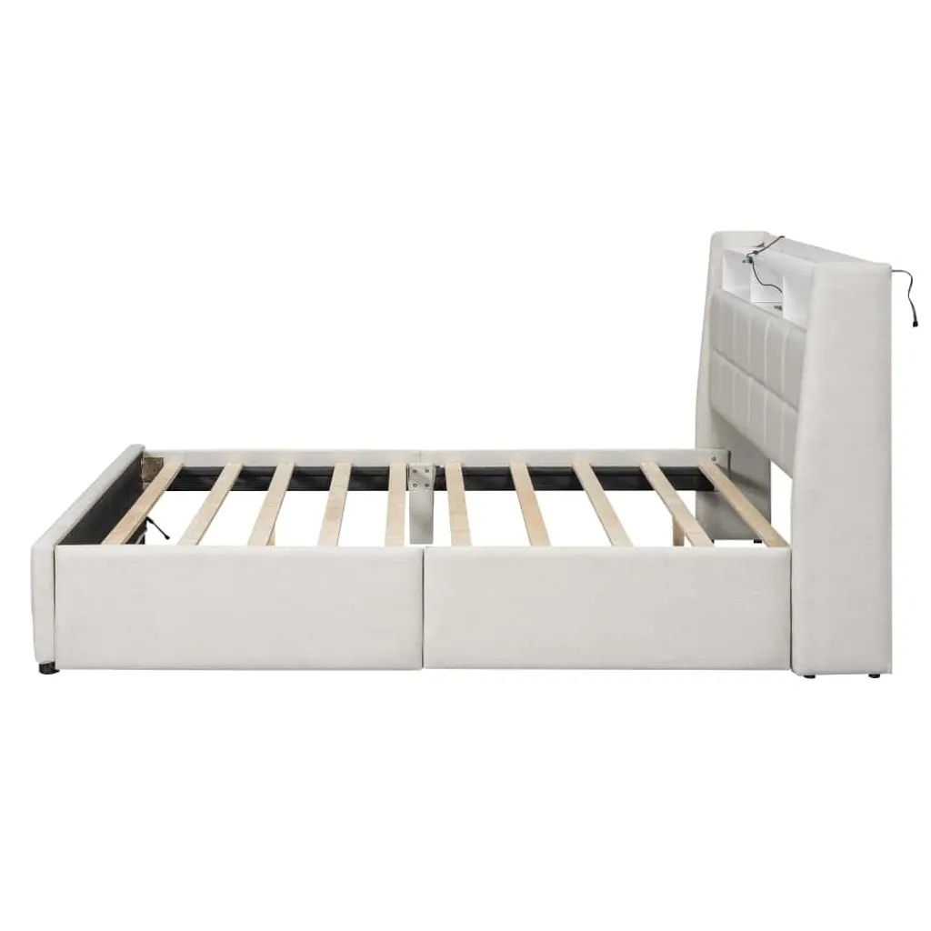 Lit avec rangement 160x200cm beige pour optimiser l'espace et le confort - 3