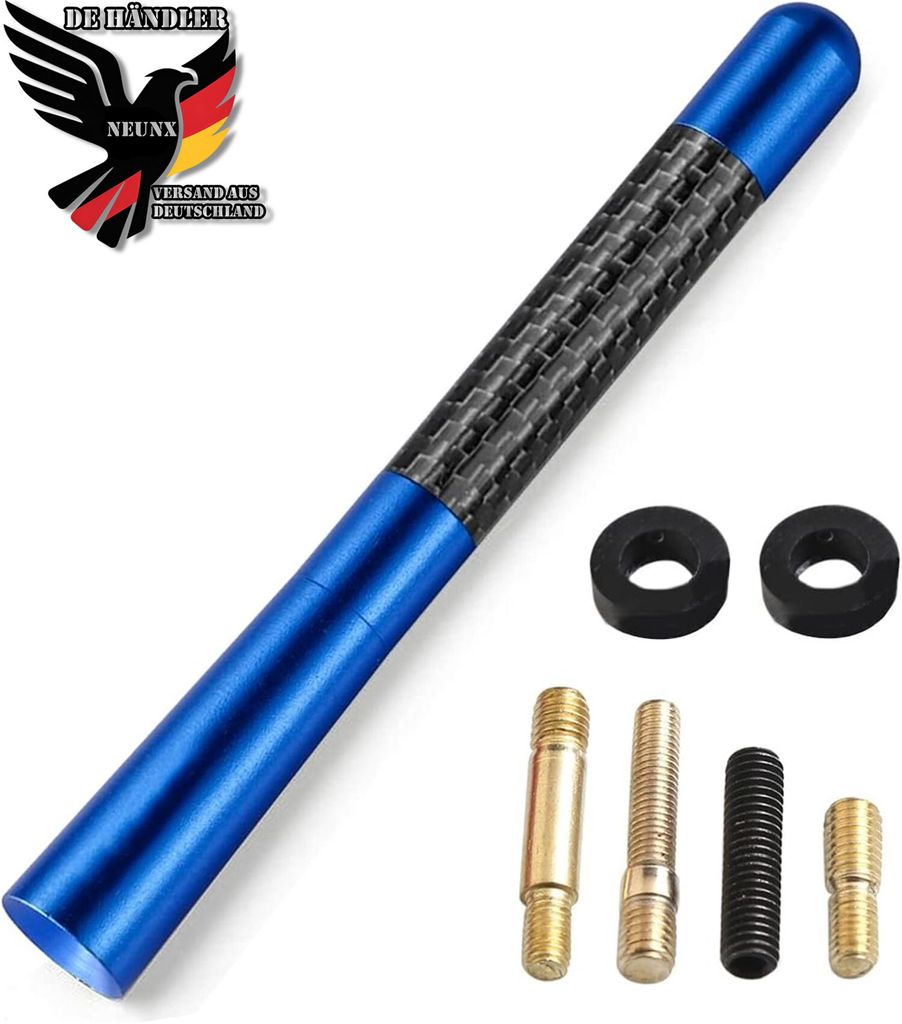 12cm Autoantenne Carbon Kurz Stab Stabantenne Dachantenne Universal Antenne Auto KFZ Dach 16V AM FM DAB Radio mit 3 Adapter M4 M5 M6 Gewinde, Blau
